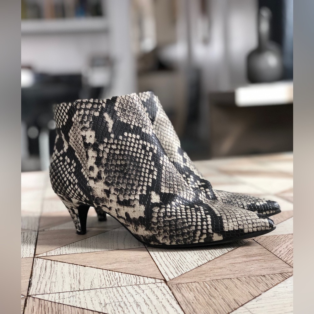 Circus by Sam Edelman, Kirby Snake-print Kitten Heel Pointed Toe Booties, 6.5